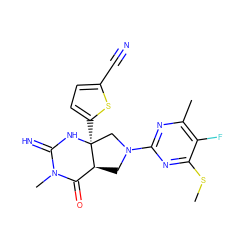 CSc1nc(N2C[C@H]3C(=O)N(C)C(=N)N[C@@]3(c3ccc(C#N)s3)C2)nc(C)c1F ZINC000584905511