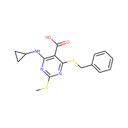 CSc1nc(NC2CC2)c(C(=O)O)c(SCc2ccccc2)n1 ZINC000053230898