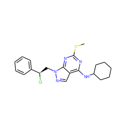 CSc1nc(NC2CCCCC2)c2cnn(C[C@@H](Cl)c3ccccc3)c2n1 ZINC000013589897