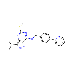 CSc1nc(NCc2ccc(-c3ccccn3)cc2)c2n[nH]c(C(C)C)c2n1 ZINC000653720592