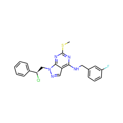 CSc1nc(NCc2cccc(F)c2)c2cnn(C[C@@H](Cl)c3ccccc3)c2n1 ZINC000028862085