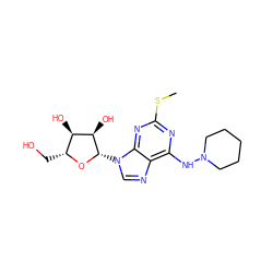 CSc1nc(NN2CCCCC2)c2ncn([C@@H]3O[C@H](CO)[C@@H](O)[C@H]3O)c2n1 ZINC000026642135