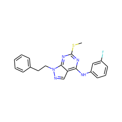 CSc1nc(Nc2cccc(F)c2)c2cnn(CCc3ccccc3)c2n1 ZINC000299868555