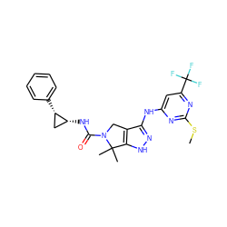 CSc1nc(Nc2n[nH]c3c2CN(C(=O)N[C@@H]2C[C@@H]2c2ccccc2)C3(C)C)cc(C(F)(F)F)n1 ZINC000117595760