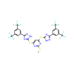CSc1nc(Sc2nc(-c3cc(C(F)(F)F)cc(C(F)(F)F)c3)n[nH]2)cc(Sc2nc(-c3cc(C(F)(F)F)cc(C(F)(F)F)c3)n[nH]2)n1 ZINC000095703724