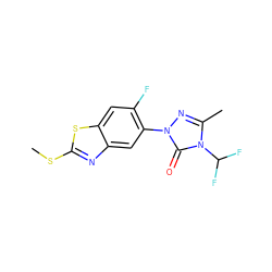 CSc1nc2cc(-n3nc(C)n(C(F)F)c3=O)c(F)cc2s1 ZINC000103196974