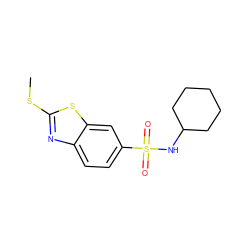 CSc1nc2ccc(S(=O)(=O)NC3CCCCC3)cc2s1 ZINC000000089824