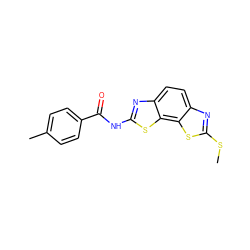 CSc1nc2ccc3nc(NC(=O)c4ccc(C)cc4)sc3c2s1 ZINC000004134744