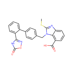 CSc1nc2cccc(C(=O)O)c2n1Cc1ccc(-c2ccccc2-c2noc(=O)[nH]2)cc1 ZINC000029558779