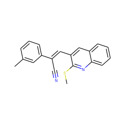 CSc1nc2ccccc2cc1/C=C(\C#N)c1cccc(C)c1 ZINC000001394764