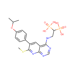 CSc1nc2ncnc(NCC(P(=O)(O)O)P(=O)(O)O)c2cc1-c1ccc(OC(C)C)cc1 ZINC000299828977