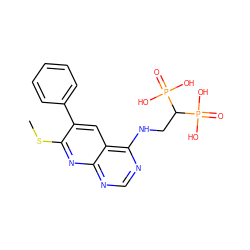 CSc1nc2ncnc(NCC(P(=O)(O)O)P(=O)(O)O)c2cc1-c1ccccc1 ZINC000299825360