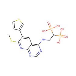 CSc1nc2ncnc(NCC(P(=O)(O)O)P(=O)(O)O)c2cc1-c1ccsc1 ZINC000299836063