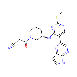 CSc1ncc(-c2cnc3[nH]ccc3n2)c(N[C@H]2CCCN(C(=O)CC#N)C2)n1 ZINC000169265006