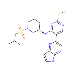 CSc1ncc(-c2cnc3[nH]ccc3n2)c(N[C@H]2CCCN(S(=O)(=O)CC(C)C)C2)n1 ZINC000169218992