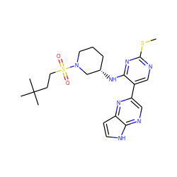 CSc1ncc(-c2cnc3[nH]ccc3n2)c(N[C@H]2CCCN(S(=O)(=O)CCC(C)(C)C)C2)n1 ZINC000168683983