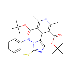 CSc1ncc(C2C(C(=O)OC(C)(C)C)=C(C)NC(C)=C2C(=O)OC(C)(C)C)n1Nc1ccccc1 ZINC000103216236