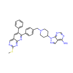 CSc1ncc2cc(-c3ccccc3)c(-c3ccc(CN4CCC(n5ncc6c(N)ncnc65)CC4)cc3)nc2n1 ZINC000029037319