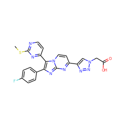 CSc1nccc(-c2c(-c3ccc(F)cc3)nc3nc(-c4cn(CC(=O)O)nn4)ccn23)n1 ZINC000299833982