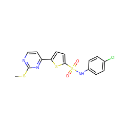 CSc1nccc(-c2ccc(S(=O)(=O)Nc3ccc(Cl)cc3)s2)n1 ZINC000001038176