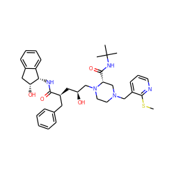 CSc1ncccc1CN1CCN(C[C@@H](O)C[C@@H](Cc2ccccc2)C(=O)N[C@H]2c3ccccc3C[C@H]2O)[C@H](C(=O)NC(C)(C)C)C1 ZINC000026994056