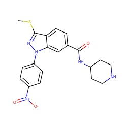 CSc1nn(-c2ccc([N+](=O)[O-])cc2)c2cc(C(=O)NC3CCNCC3)ccc12 ZINC000169706030