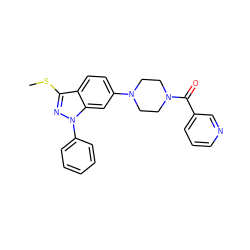 CSc1nn(-c2ccccc2)c2cc(N3CCN(C(=O)c4cccnc4)CC3)ccc12 ZINC000149602261