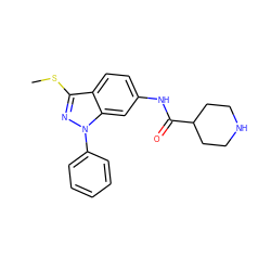 CSc1nn(-c2ccccc2)c2cc(NC(=O)C3CCNCC3)ccc12 ZINC000058638372