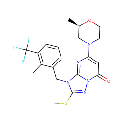 CSc1nn2c(=O)cc(N3CCO[C@H](C)C3)nc2n1Cc1cccc(C(F)(F)F)c1C ZINC000084596082