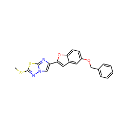 CSc1nn2cc(-c3cc4cc(OCc5ccccc5)ccc4o3)nc2s1 ZINC000653665768