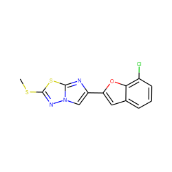 CSc1nn2cc(-c3cc4cccc(Cl)c4o3)nc2s1 ZINC000143847449