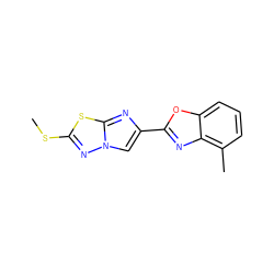 CSc1nn2cc(-c3nc4c(C)cccc4o3)nc2s1 ZINC000653753150