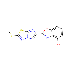 CSc1nn2cc(-c3nc4c(O)cccc4o3)nc2s1 ZINC000223062545