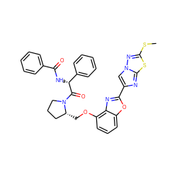 CSc1nn2cc(-c3nc4c(OC[C@@H]5CCCN5C(=O)[C@H](NC(=O)c5ccccc5)c5ccccc5)cccc4o3)nc2s1 ZINC000143853775