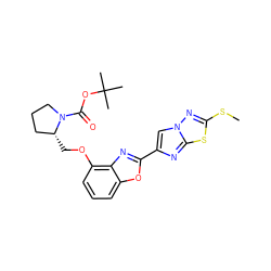 CSc1nn2cc(-c3nc4c(OC[C@@H]5CCCN5C(=O)OC(C)(C)C)cccc4o3)nc2s1 ZINC000143848932