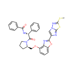 CSc1nn2cc(-c3nc4c(OC[C@H]5CCCN5C(=O)[C@H](NC(=O)c5ccccc5)c5ccccc5)cccc4o3)nc2s1 ZINC000143876188