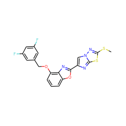 CSc1nn2cc(-c3nc4c(OCc5cc(F)cc(F)c5)cccc4o3)nc2s1 ZINC000653769242