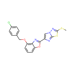 CSc1nn2cc(-c3nc4c(OCc5ccc(Cl)cc5)cccc4o3)nc2s1 ZINC000653767425