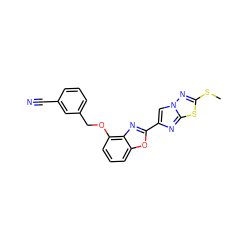 CSc1nn2cc(-c3nc4c(OCc5cccc(C#N)c5)cccc4o3)nc2s1 ZINC000653764992