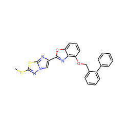 CSc1nn2cc(-c3nc4c(OCc5ccccc5-c5ccccc5)cccc4o3)nc2s1 ZINC000653682161