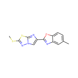 CSc1nn2cc(-c3nc4cc(C)ccc4o3)nc2s1 ZINC000143848705