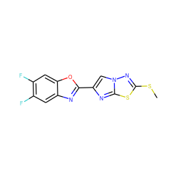 CSc1nn2cc(-c3nc4cc(F)c(F)cc4o3)nc2s1 ZINC000653756220