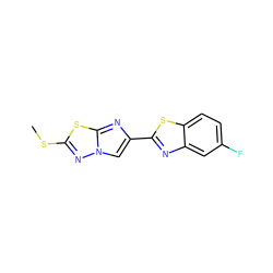 CSc1nn2cc(-c3nc4cc(F)ccc4s3)nc2s1 ZINC000205908580