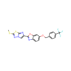 CSc1nn2cc(-c3nc4ccc(OCc5ccc(C(F)(F)F)cc5)cc4o3)nc2s1 ZINC000653764995