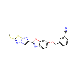 CSc1nn2cc(-c3nc4ccc(OCc5cccc(C#N)c5)cc4o3)nc2s1 ZINC000653762269