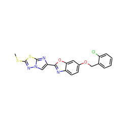 CSc1nn2cc(-c3nc4ccc(OCc5ccccc5Cl)cc4o3)nc2s1 ZINC000653763561