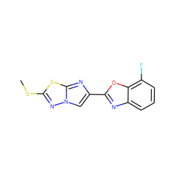 CSc1nn2cc(-c3nc4cccc(F)c4o3)nc2s1 ZINC000653756247