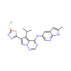 CSc1nnc(-c2cn3ncnc(Nc4cnc5[nH]c(C)cc5c4)c3c2C(C)C)o1 ZINC000029047303