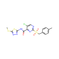 CSc1nnc(NC(=O)c2nc(S(=O)(=O)Cc3ccc(C)cc3)ncc2Cl)s1 ZINC000008916943