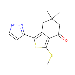 CSc1sc(-c2cc[nH]n2)c2c1C(=O)CC(C)(C)C2 ZINC000004555661